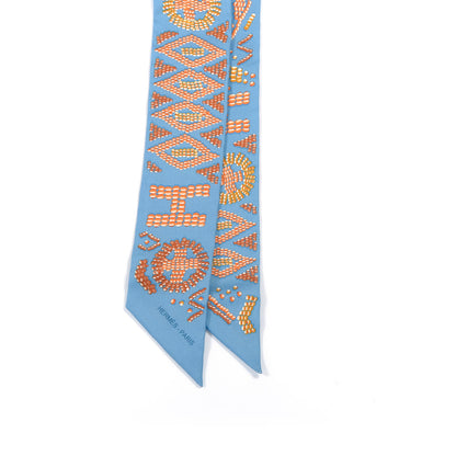 Hermes Silk Kelly En Perles Twilly Bleu Azur Orange 4 of 4