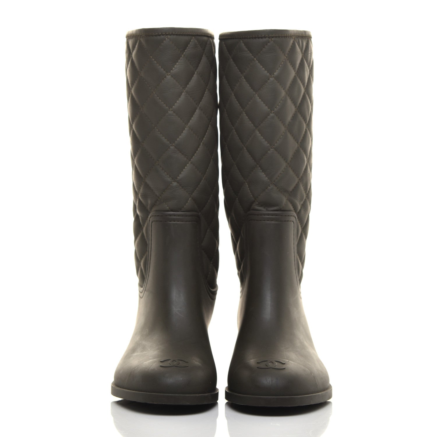 Chanel Rubber Quilted Rain Boots 38 Green 2 of 8
