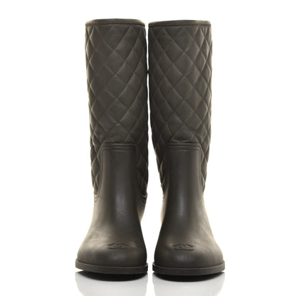 Chanel Rubber Quilted Rain Boots 38 Green 2 of 8