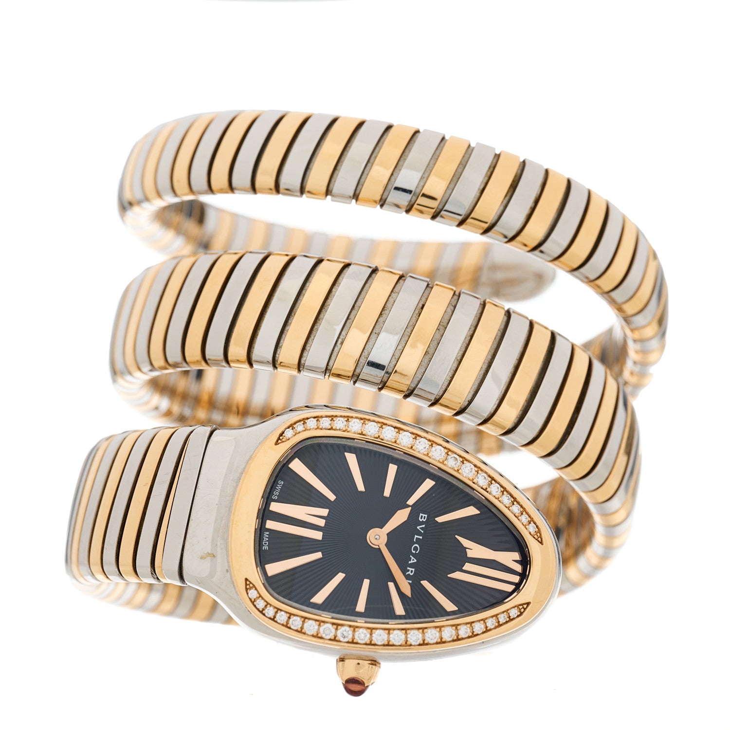 Bulgari Stainless Steel 18K Rose Gold Diamond Bezel 35mm Serpenti Tubogas Double Spiral Quartz Watch Black 2 of 5