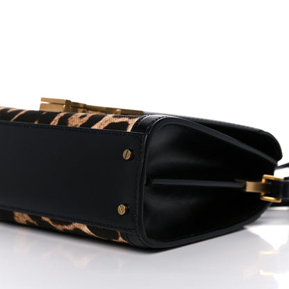 Saint Laurent Canvas Leopard Print Mini Classic Monogram Cassandra Top Handle Black 8 of 9