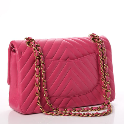 Chanel Lambskin Chevron Quilted Medium Double Flap Pink 4 of 8