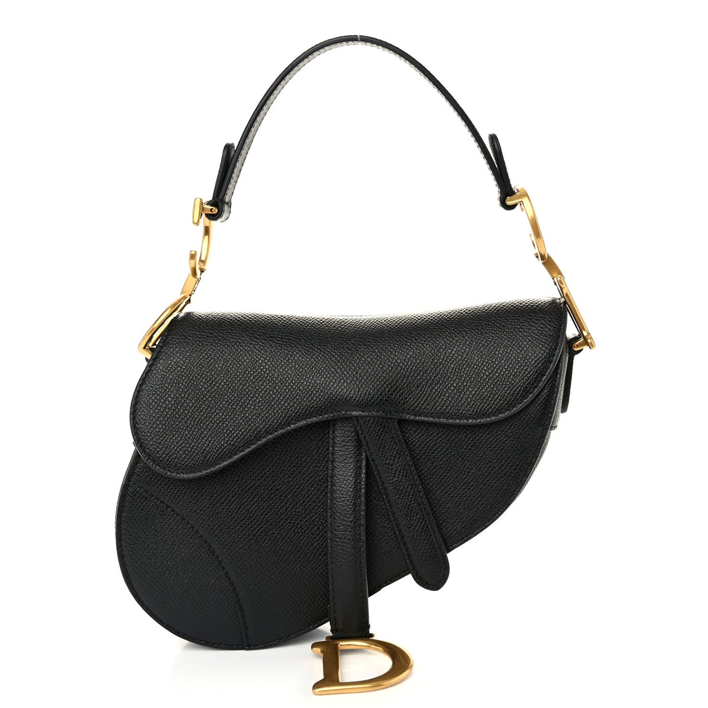 Grained Calfskin Mini Saddle Bag Black