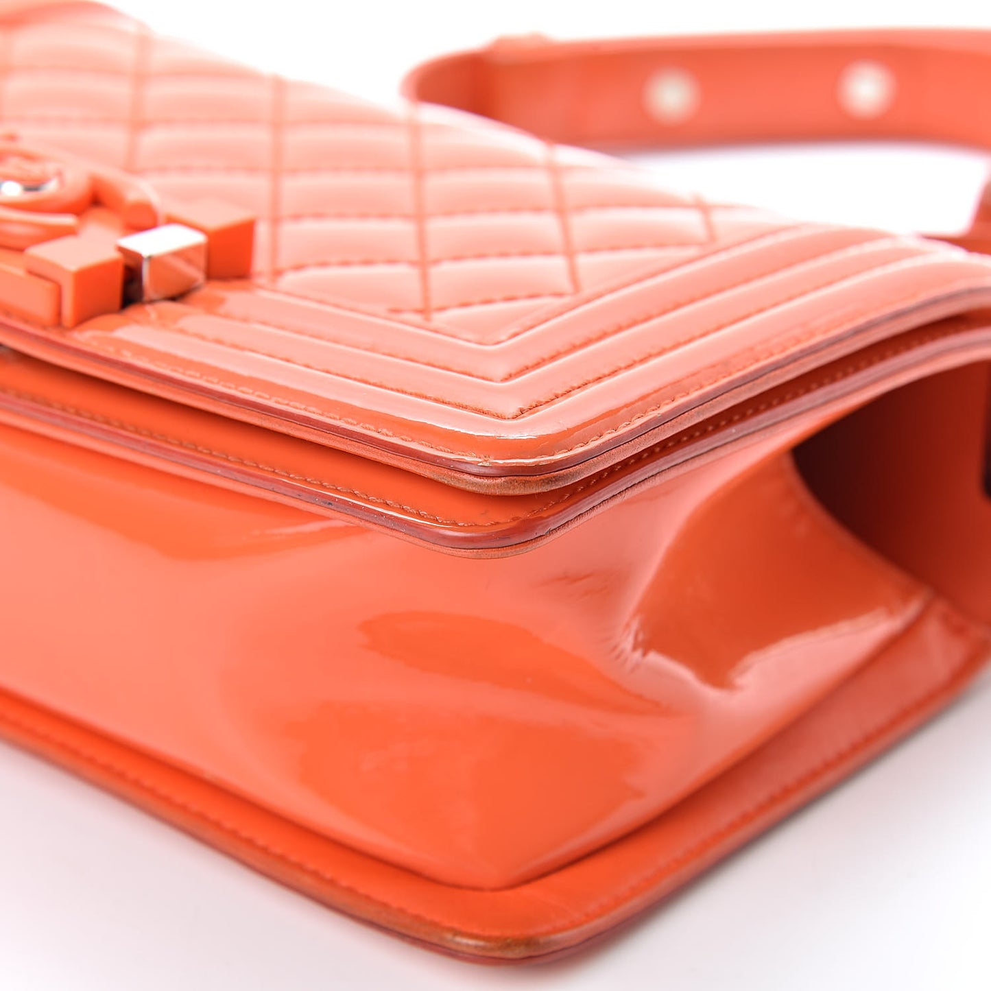Patent Calfskin Quilted Small Plexiglass Boy Flap Orange