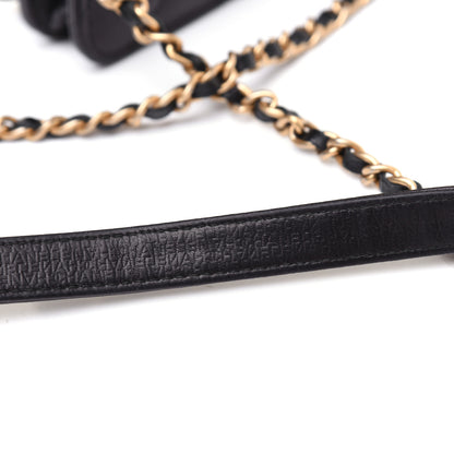 Chanel Letter Calfskin Embossed Quilted Square Wallet On Chain WOC Black 15 of 16