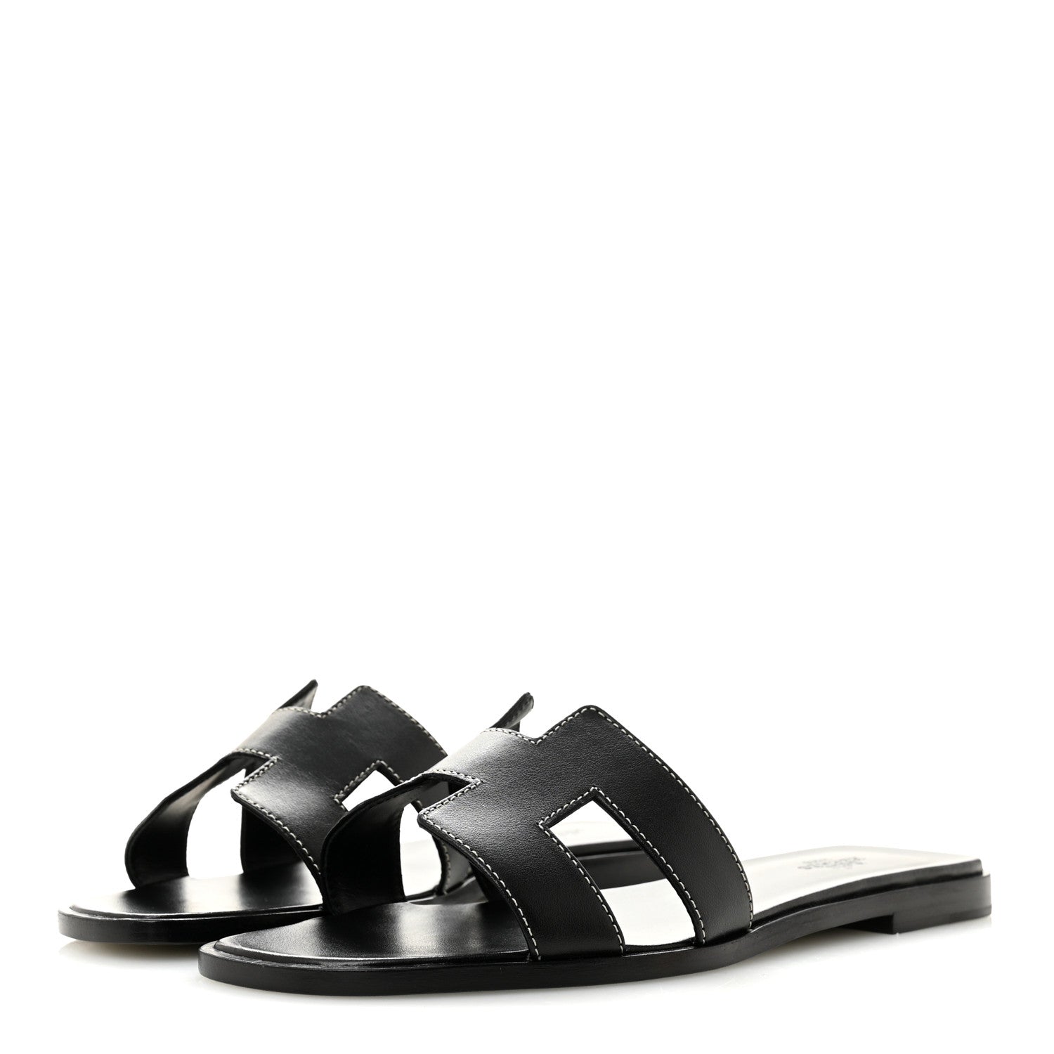 Hermes Box Calfskin Oran Sandals 39.5 Black 4 of 9