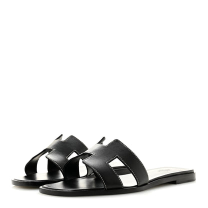 Hermes Box Calfskin Oran Sandals 39.5 Black 4 of 9