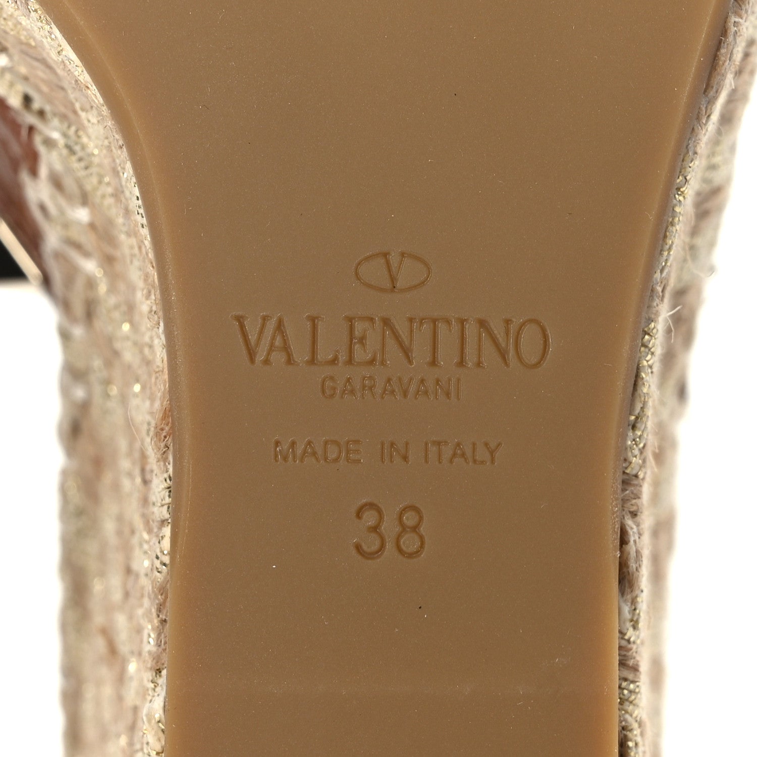 Valentino Garavani Pebbled Calfskin Rockstud Criss Cross Espadrille 15/105mm Wedge Sandals 38 Selleria 8 of 8
