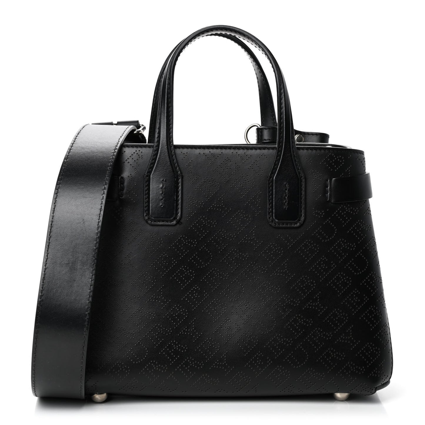 Calfskin Perforated Small Banner Tote Black