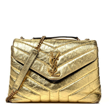 Saint Laurent Metallic Calfskin Y Quilted Small Loulou Monogram Chain Satchel Gold 1 of 9