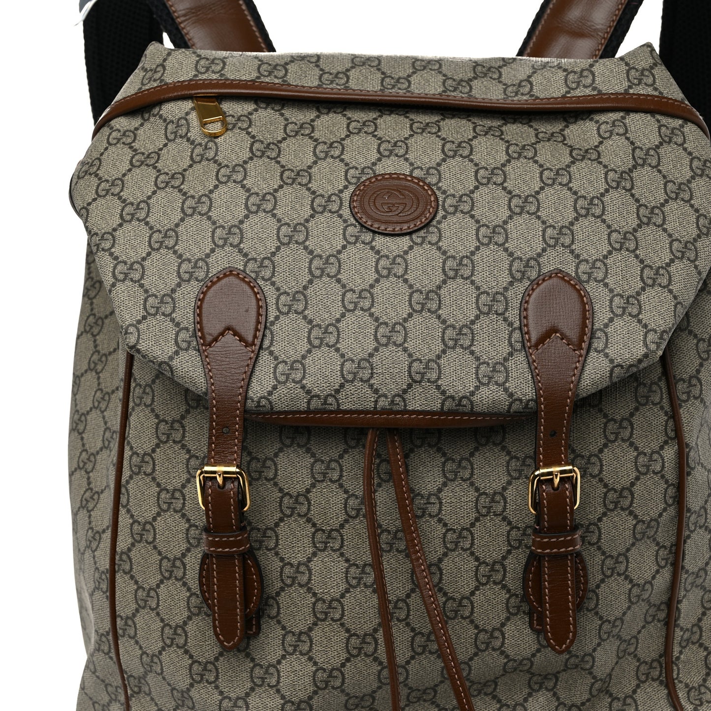 GG Supreme Monogram Azalea Calfskin Medium Retro Interlocking G Buckle Backpack Beige Ebony Brown Sugar