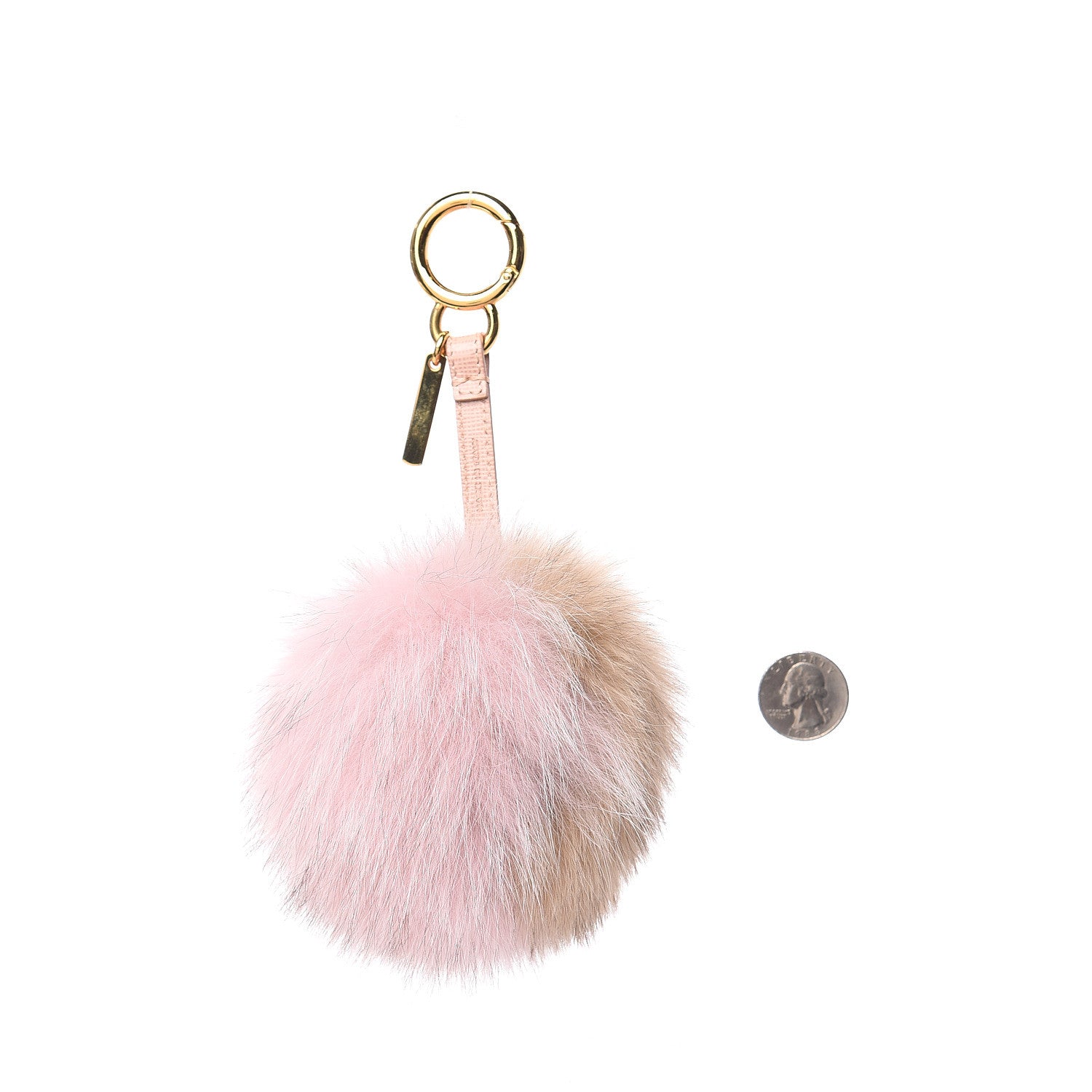 Fendi Fox Fur Vitello Elite Bi-Color Pom Pom Bag Charm Rosa Cammello Cipria 2 of 3