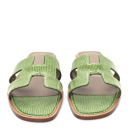 Hermes Lizard Oran Sandals 37 Pelouse 3 of 10