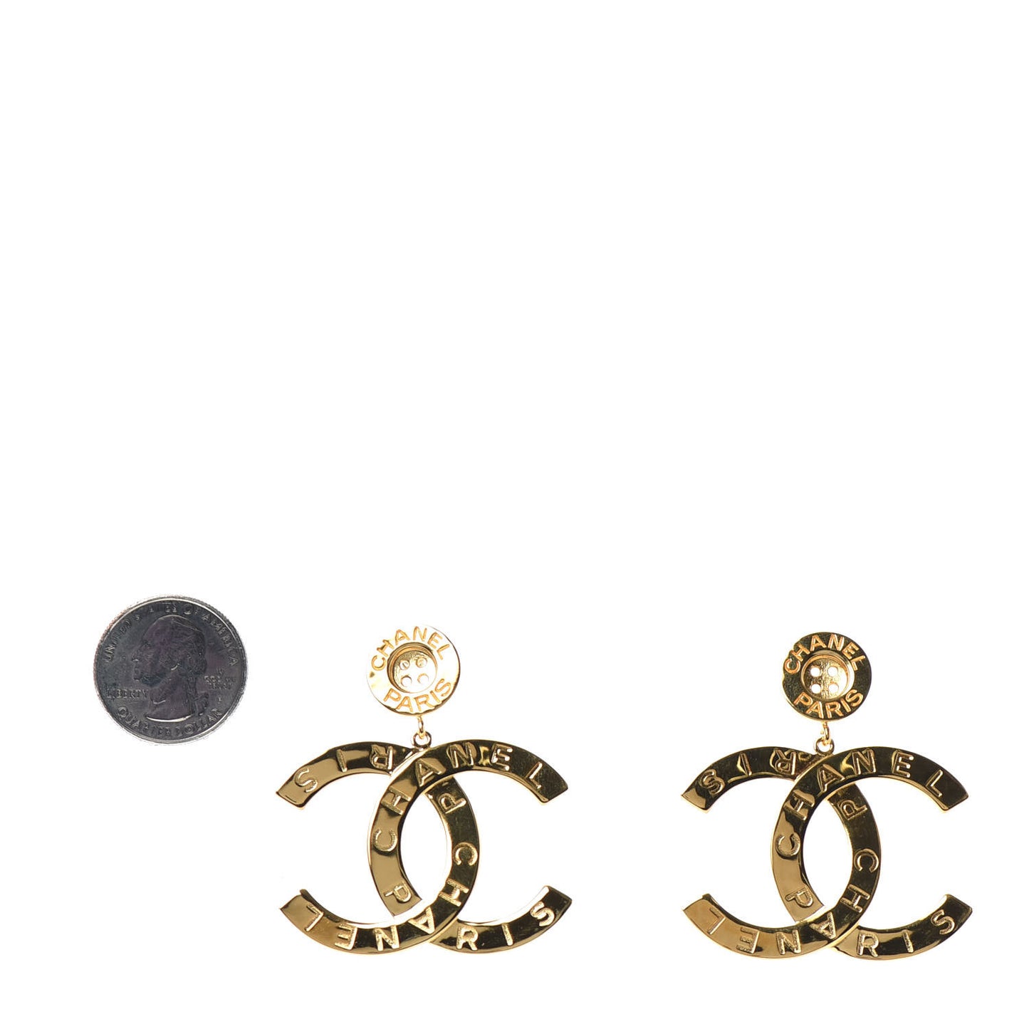Metal Large Paris Button Earrings Gold