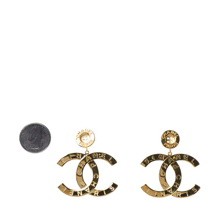 Chanel Metal Large Paris Button Earrings Gold 2 of 4