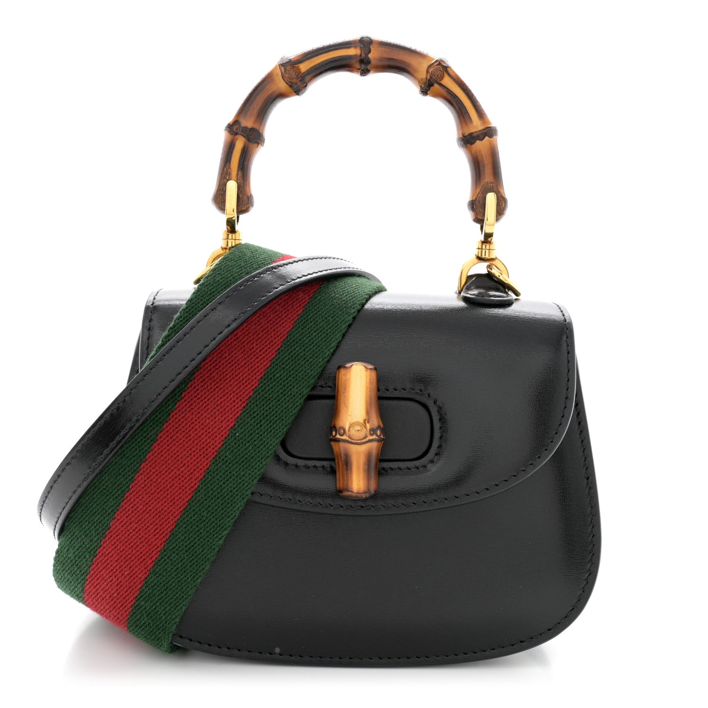 Boarded Dyana Lux Calfskin Web MIni Bamboo 1947 Top Handle Bag Black