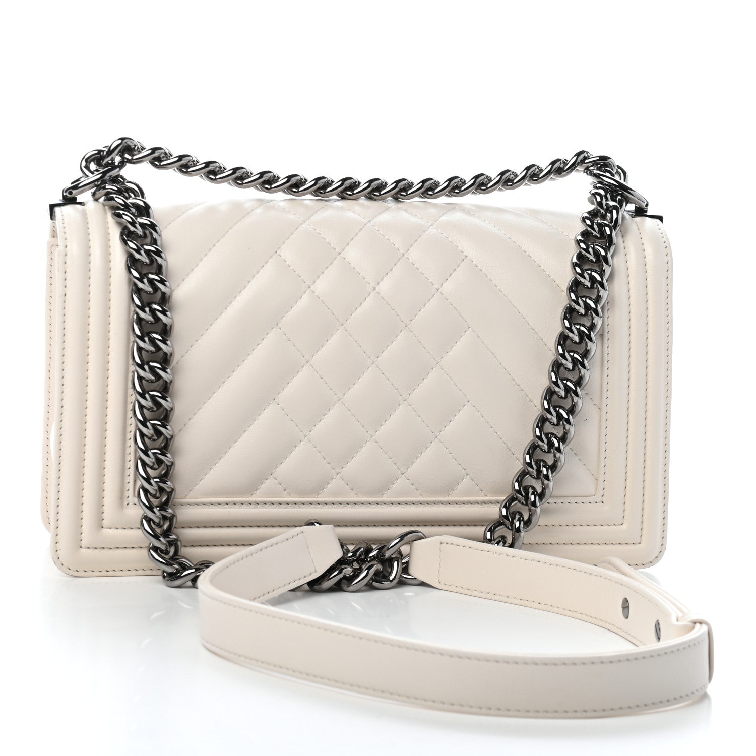 Chanel Lambskin Quilted Chevron Medium Boy Flap White 3 of 24