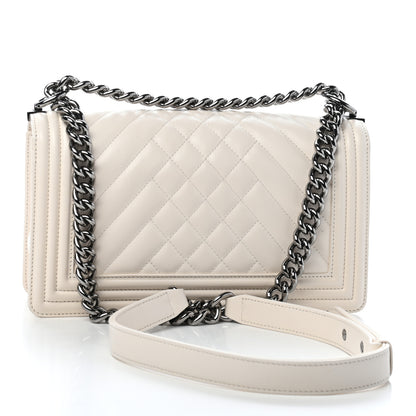 Chanel Lambskin Quilted Chevron Medium Boy Flap White 3 of 24