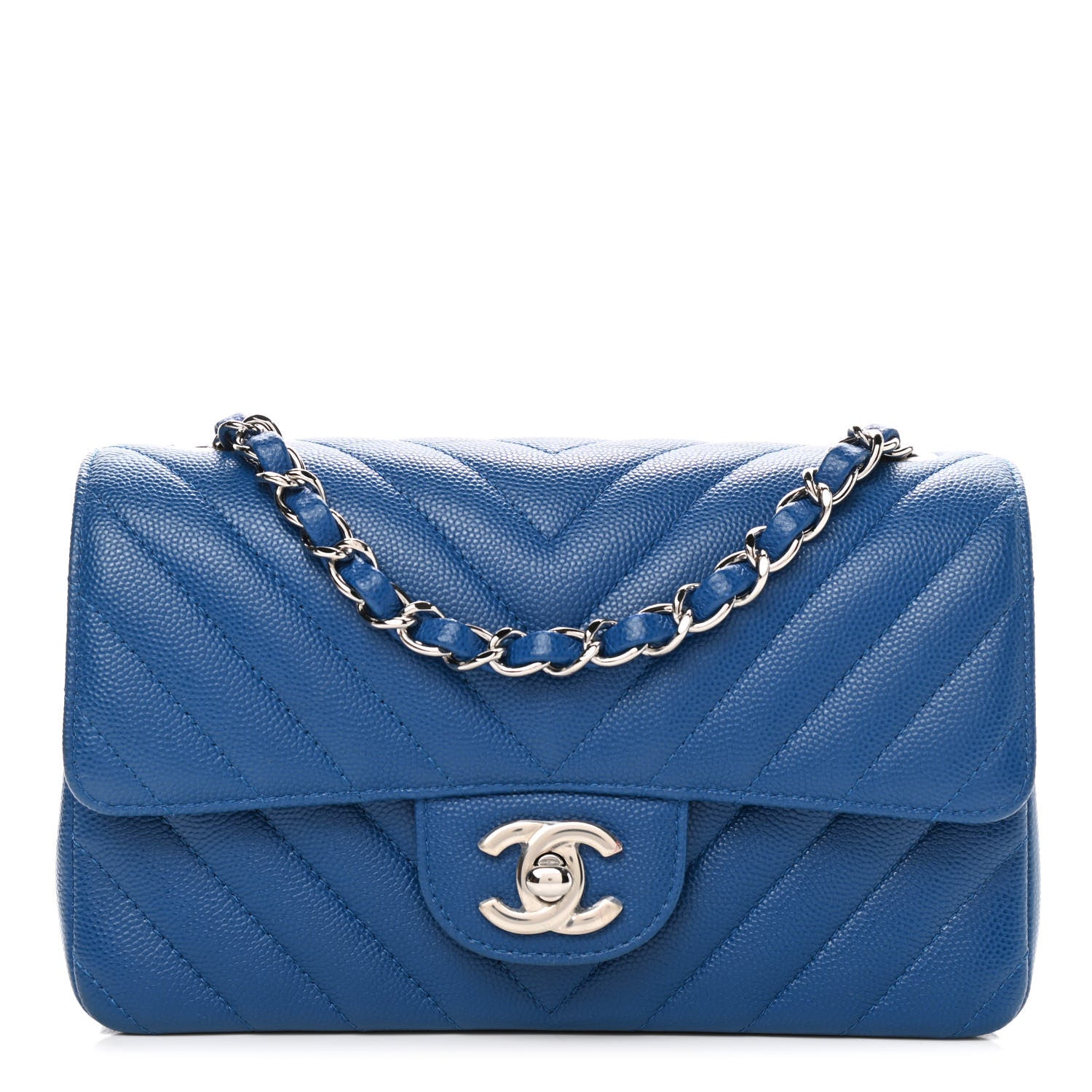 Chanel Caviar Chevron Quilted Mini Rectangular Flap Blue 1 of 10
