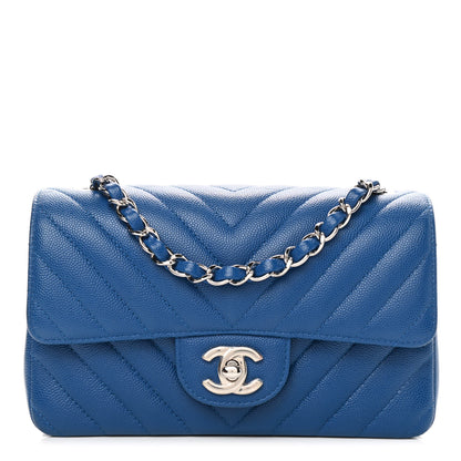 Chanel Caviar Chevron Quilted Mini Rectangular Flap Blue 1 of 10