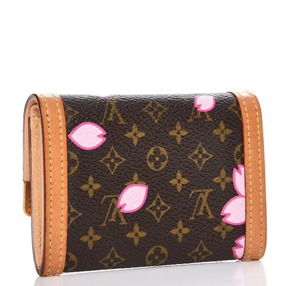 Louis Vuitton Monogram Cherry Blossom Porte-Monnaie Plat Coin Purse Brown 3 of 6