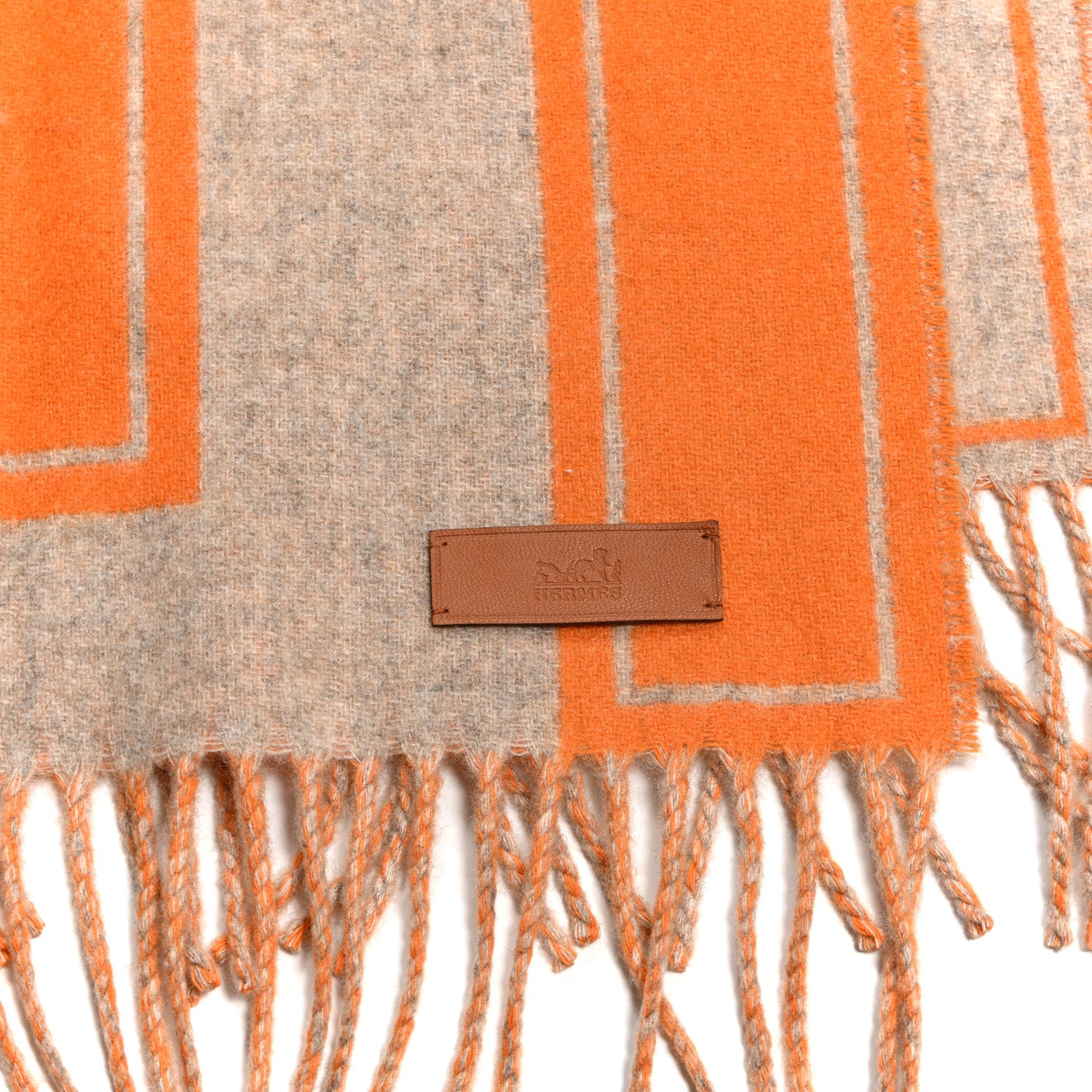 Hermes Cashmere Casaque Clefs de H Muffler Beige Chine Orange 3 of 4