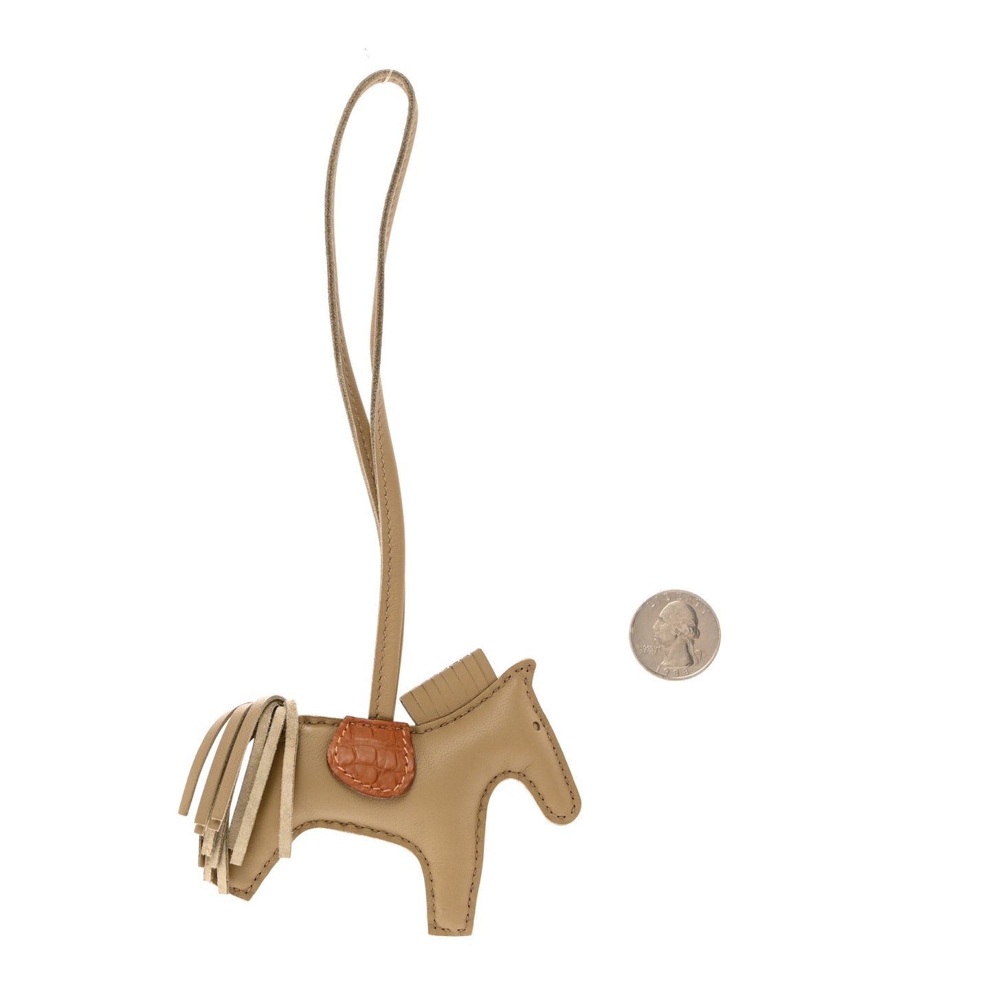 Milo Lambskin Matte Alligator Touch Grigri Rodeo Horse Bag Charm PM Beige Marfa Gold