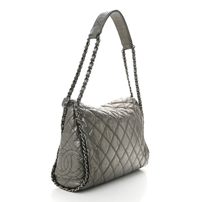 Chanel Metallic Calfskin Quilted Medium Chain Me Hobo Dark Silver 3 of 12