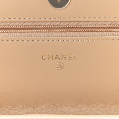 Chanel Lambskin Quilted Wallet On Chain WOC Beige Black 6 of 10