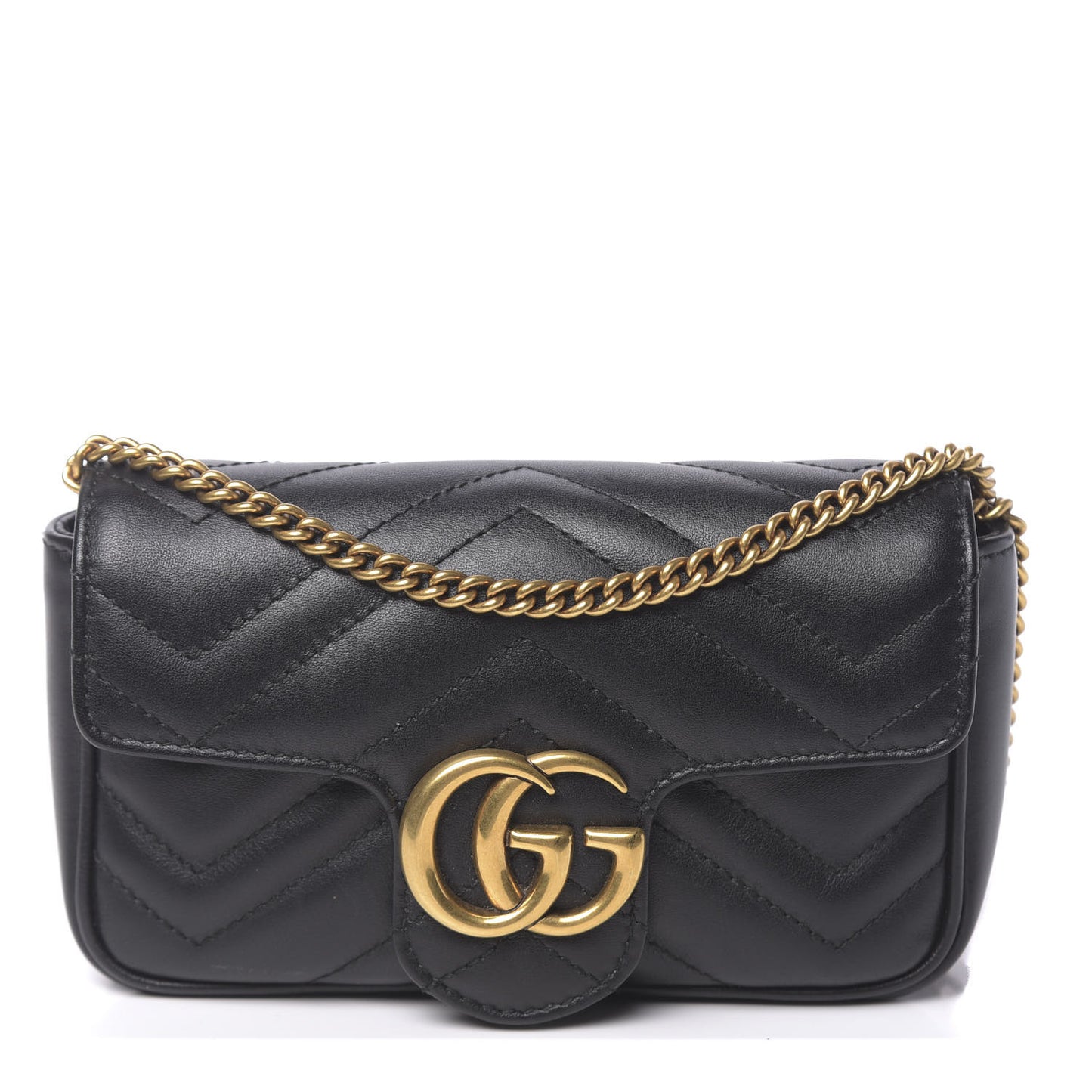 Calfskin Matelasse Super Mini GG Marmont Shoulder Bag Black