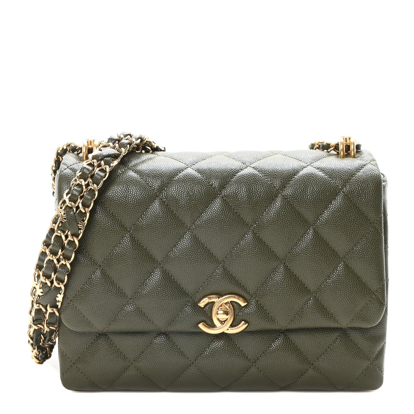 Caviar Quilted Mini Coco First Flap Khaki