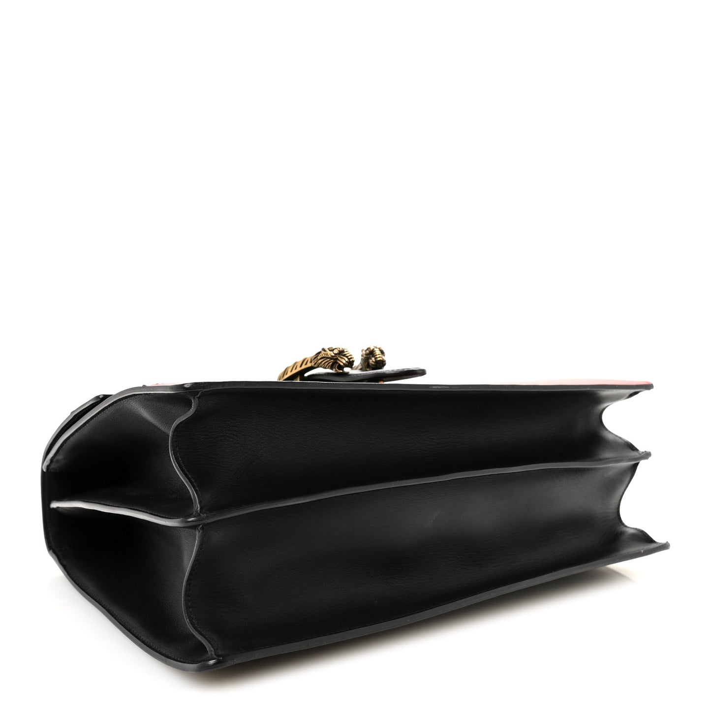 Calfskin Bamboo Web Large Dionysus Top Handle Bag Black Bright Evergreen Hibiscus Red