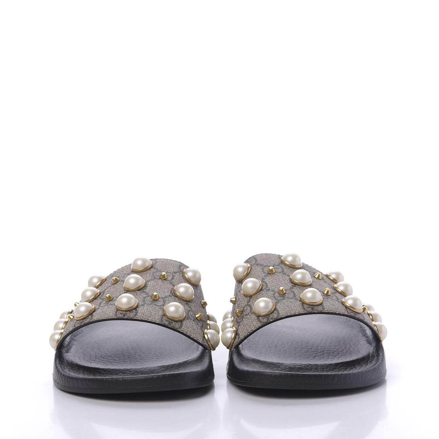 GG Supreme Monogram Slide Pearls Sandals 39 Beige