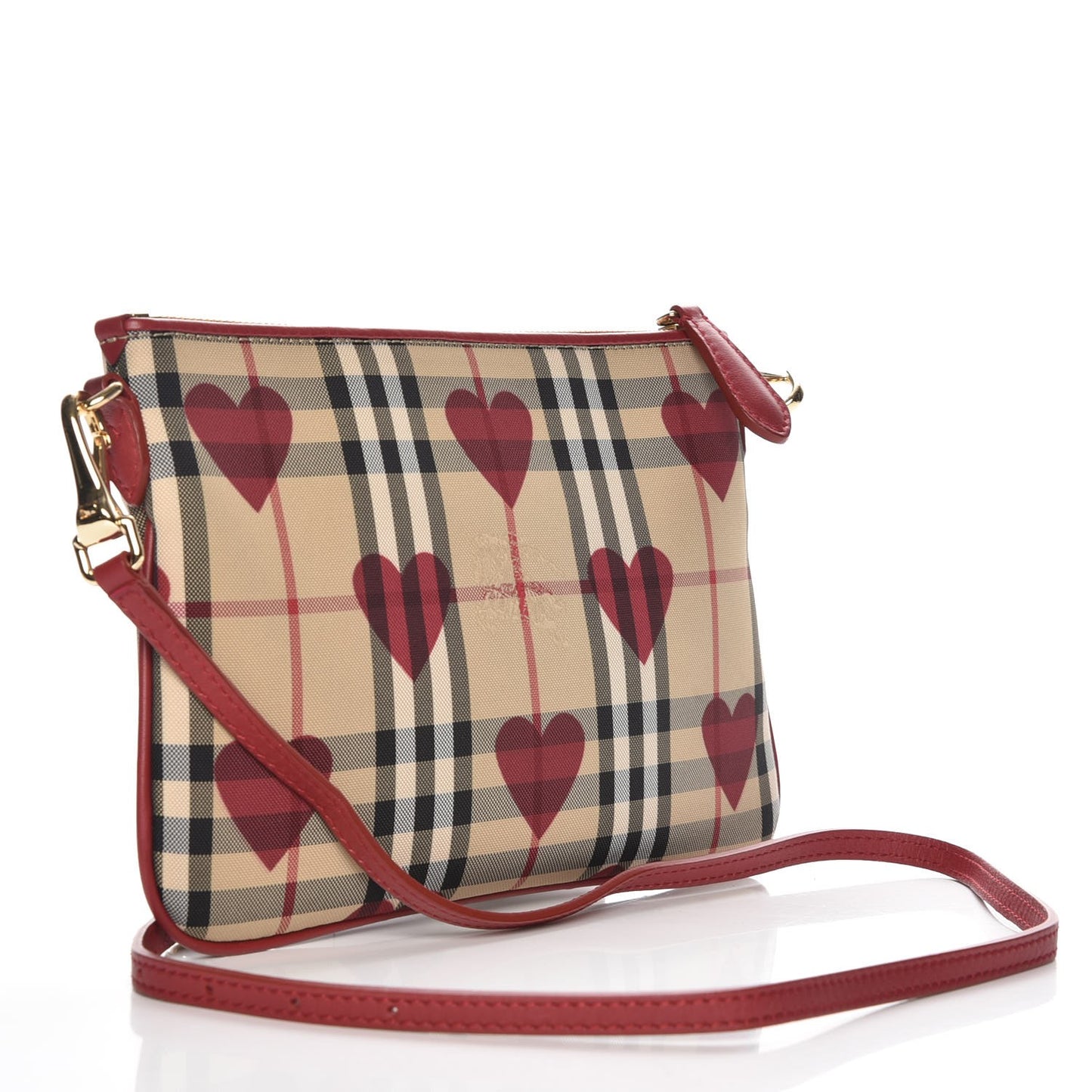 Horseferry Check Heart Print Crossbody Clutch Bag Parade Red