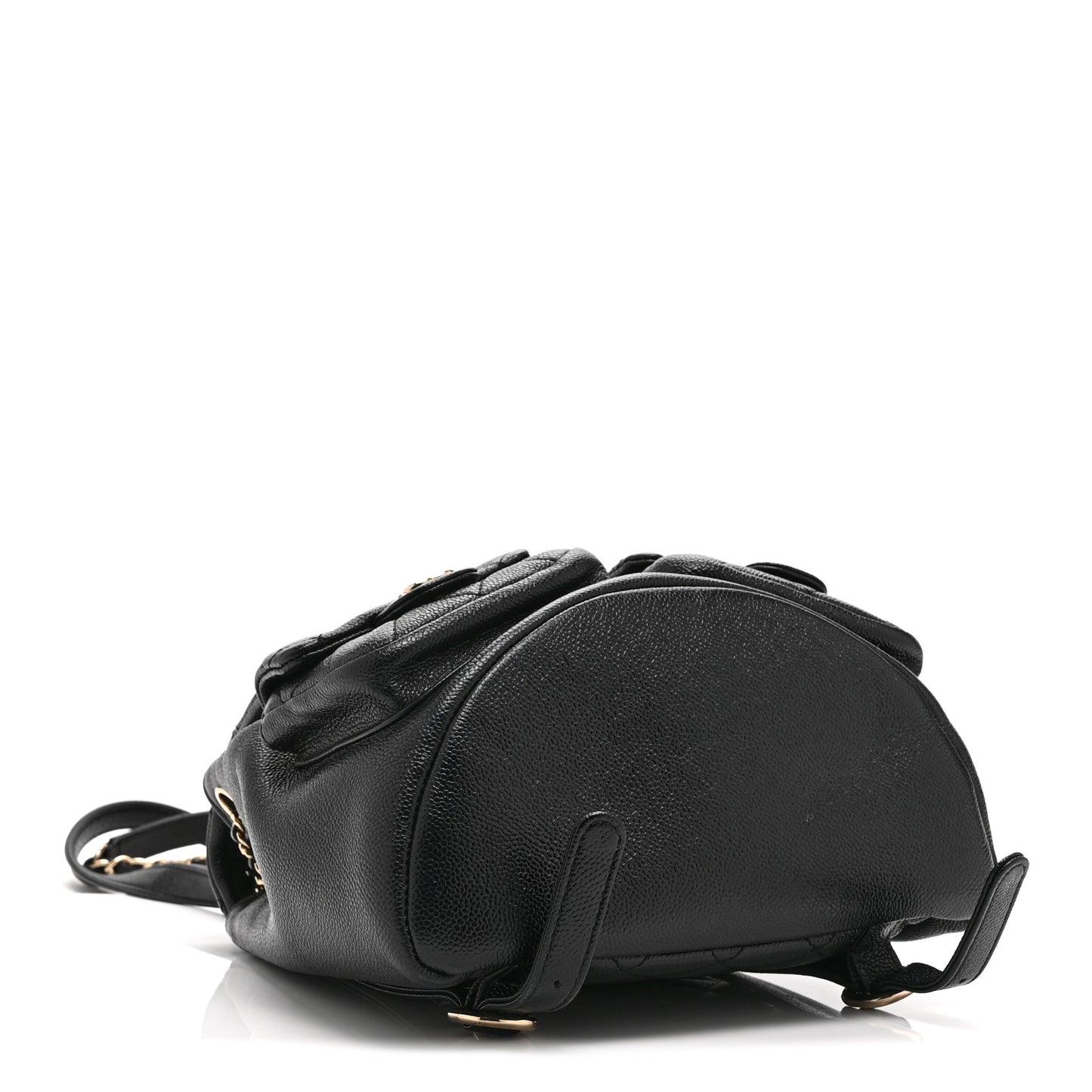 Shiny Caviar Quilted Medium Duma Pockets Drawstring Backpack Black