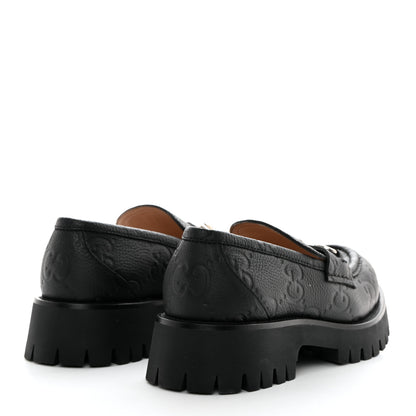 Gucci Piuma Calfskin GG Embossed Womens Horsebit Rock 20mm Loafers 39.5 Black 4 of 9