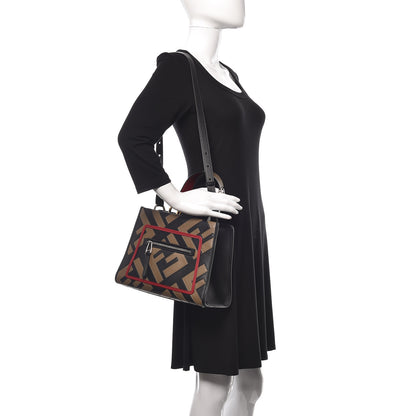 Fendi Vitello Century F is Fendi FF Diagonal Inlay Small Runaway Satchel Fango Black Fragola 2 of 11