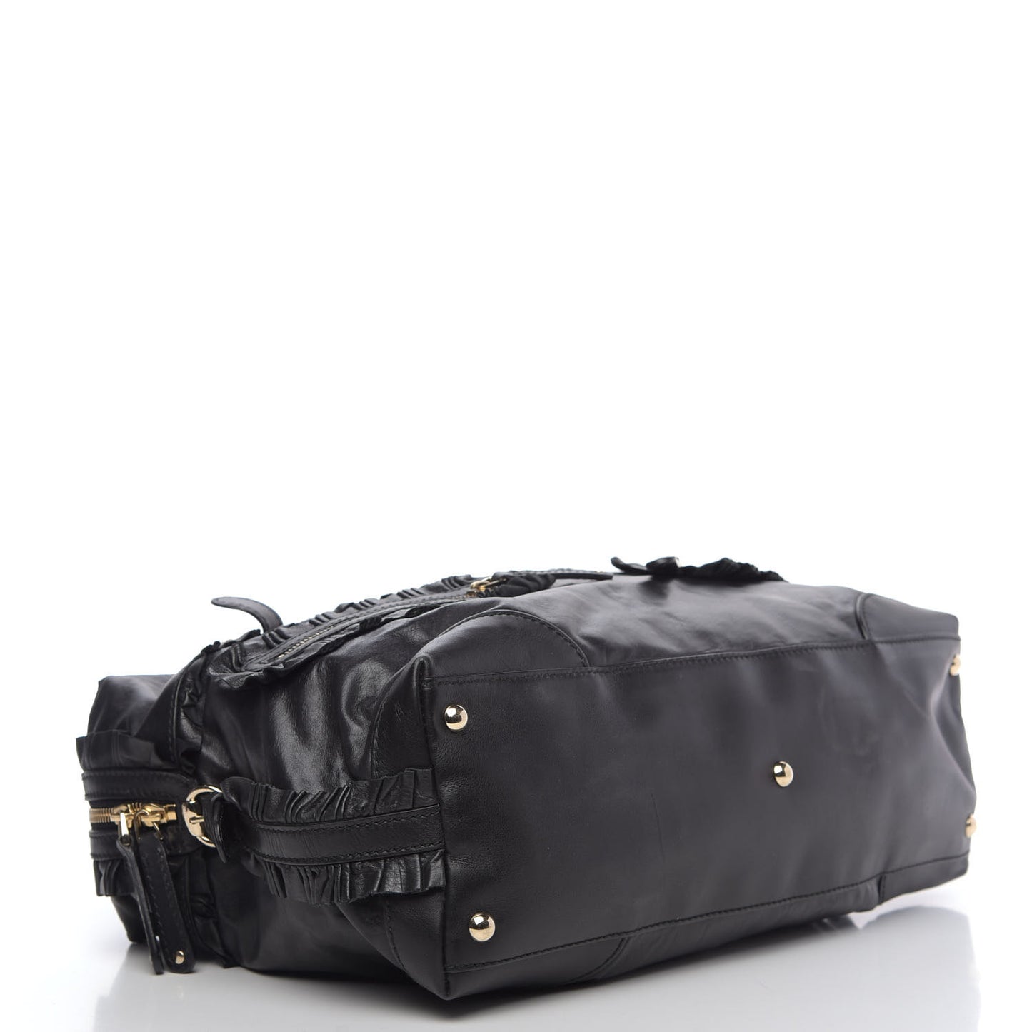 Calfskin Ruffle Medium Sabrina Boston Tote Black