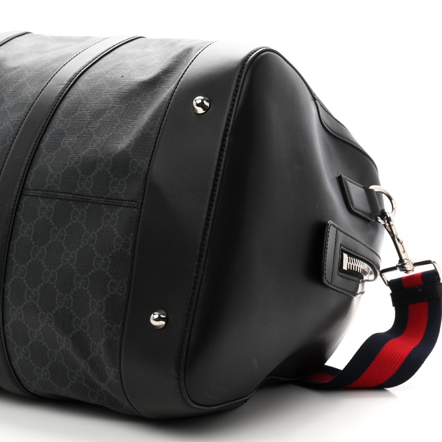 Gucci Soft GG Supreme Monogram Appia Calfskin Web Large Carry On Duffle Bag Black Grey 9 of 9