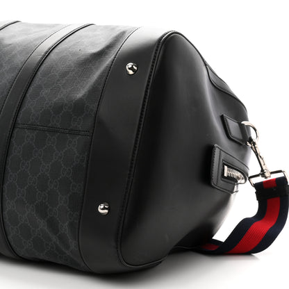 Gucci Soft GG Supreme Monogram Appia Calfskin Web Large Carry On Duffle Bag Black Grey 9 of 9