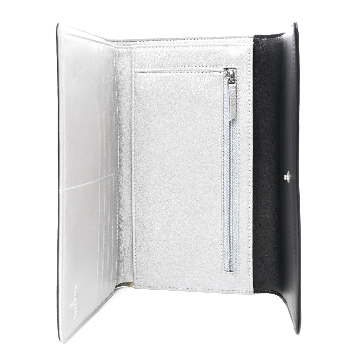 Lambskin Camellia Embossed Large Flap Wallet Black