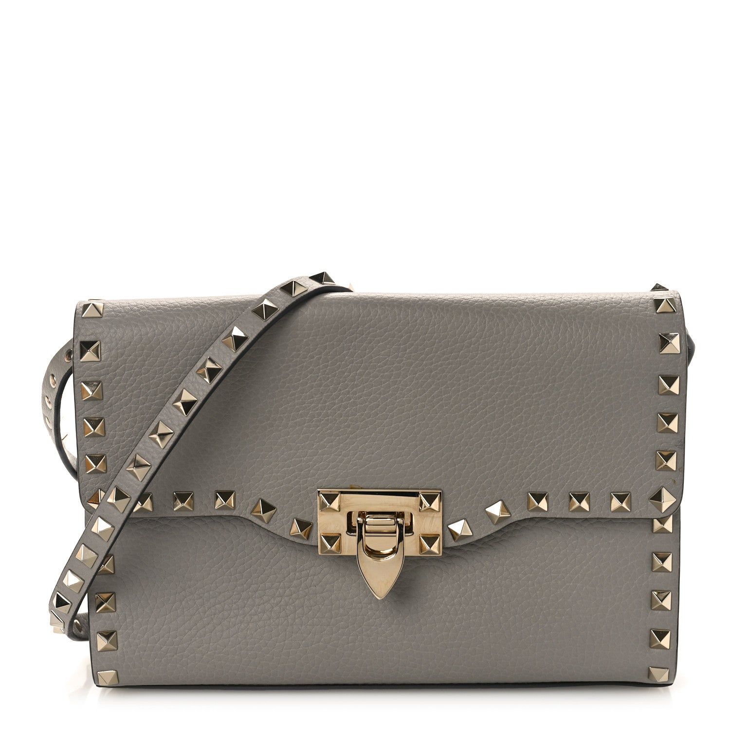 Valentino Garavani Pebbled Calfskin Medium Rockstud Flip Lock Crossbody Bag Pastel Grey 1 of 8