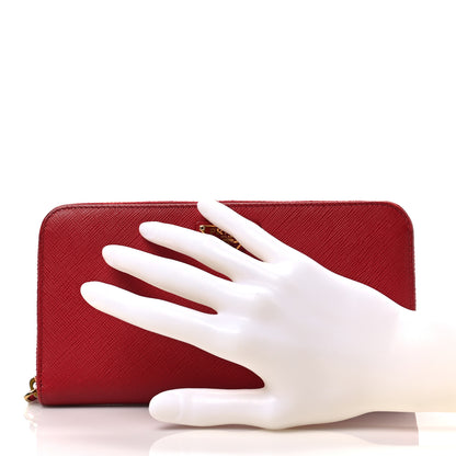 Prada Saffiano Triangle Zip Around Wallet Fuoco 2 of 6