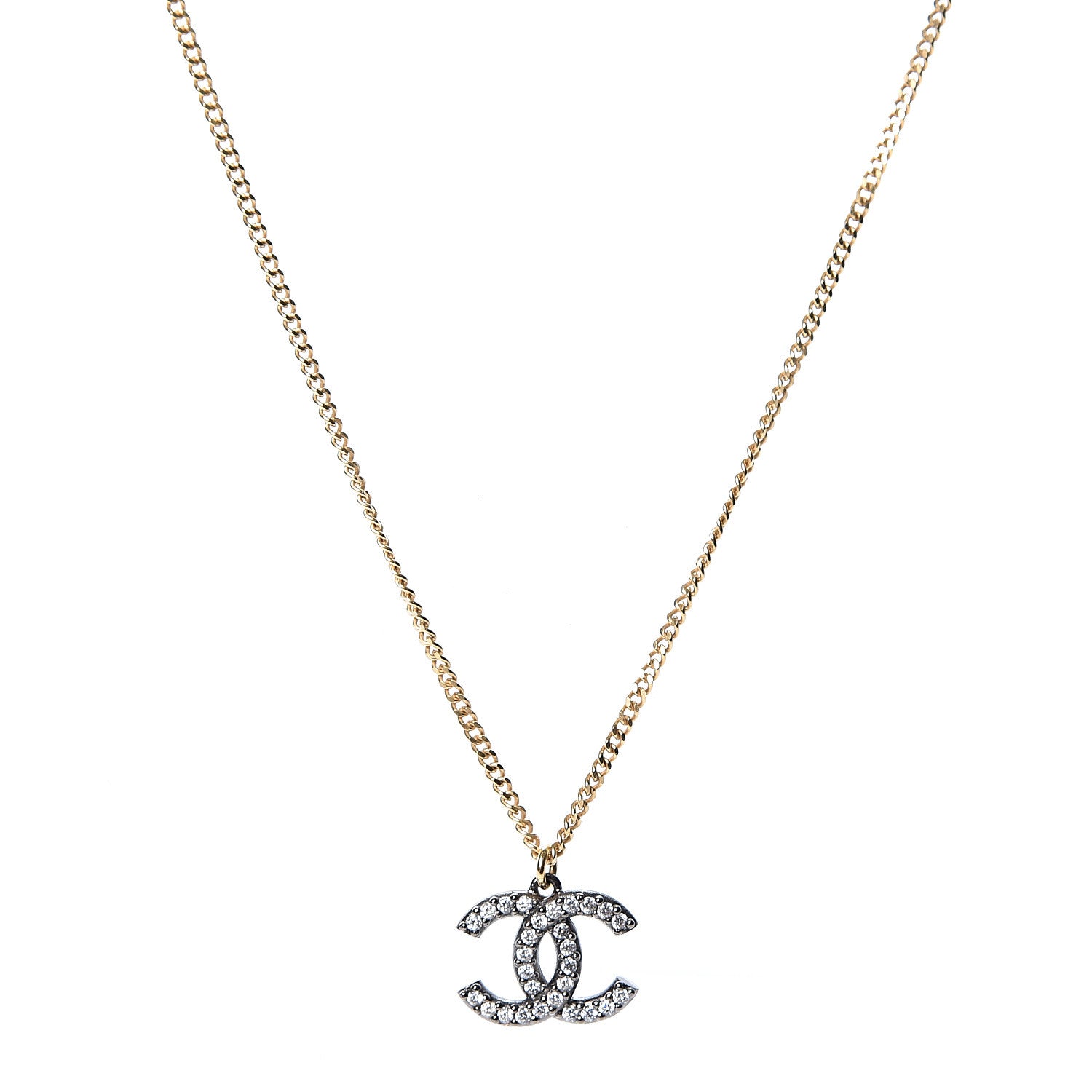 Chanel Crystal CC Pendant Necklace Gold Silver 1 of 5