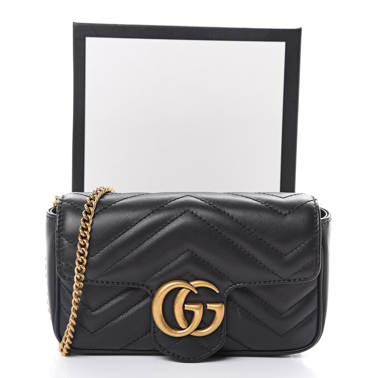 Calfskin Matelasse Super Mini GG Marmont Shoulder Bag Black