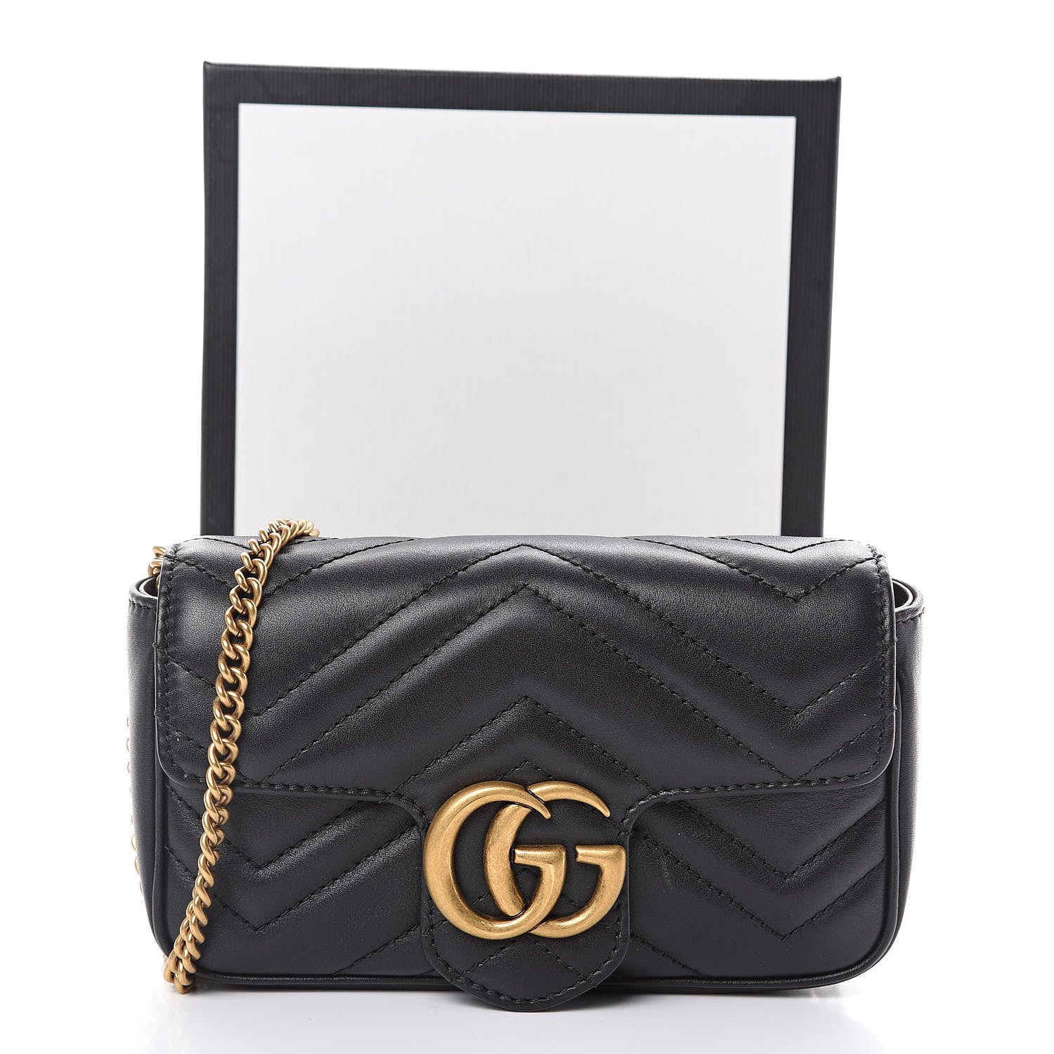 Gucci Calfskin Matelasse Super Mini GG Marmont Shoulder Bag Black 10 of 10