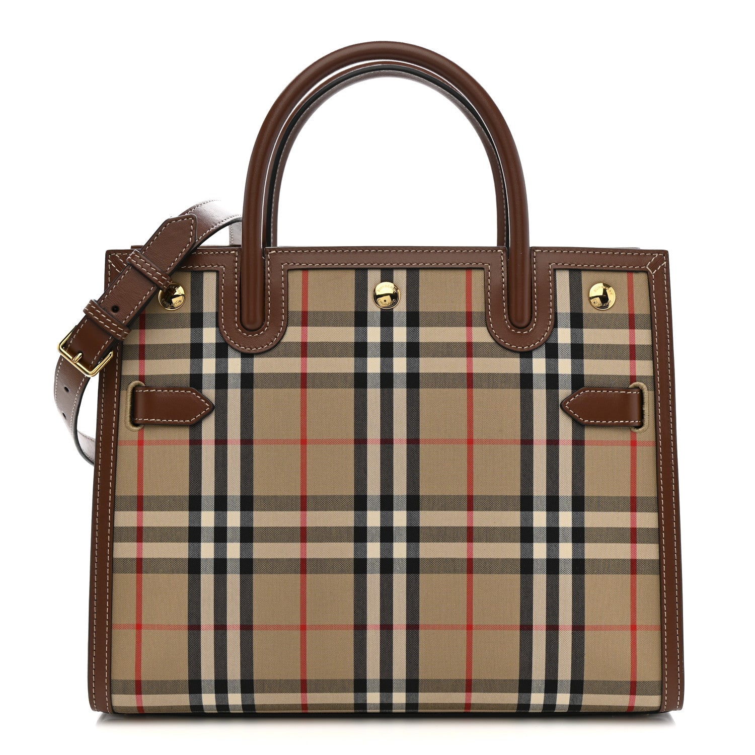 Burberry Calfskin Vintage Check Two Handle Title Bag  Archive Beige 1 of 12