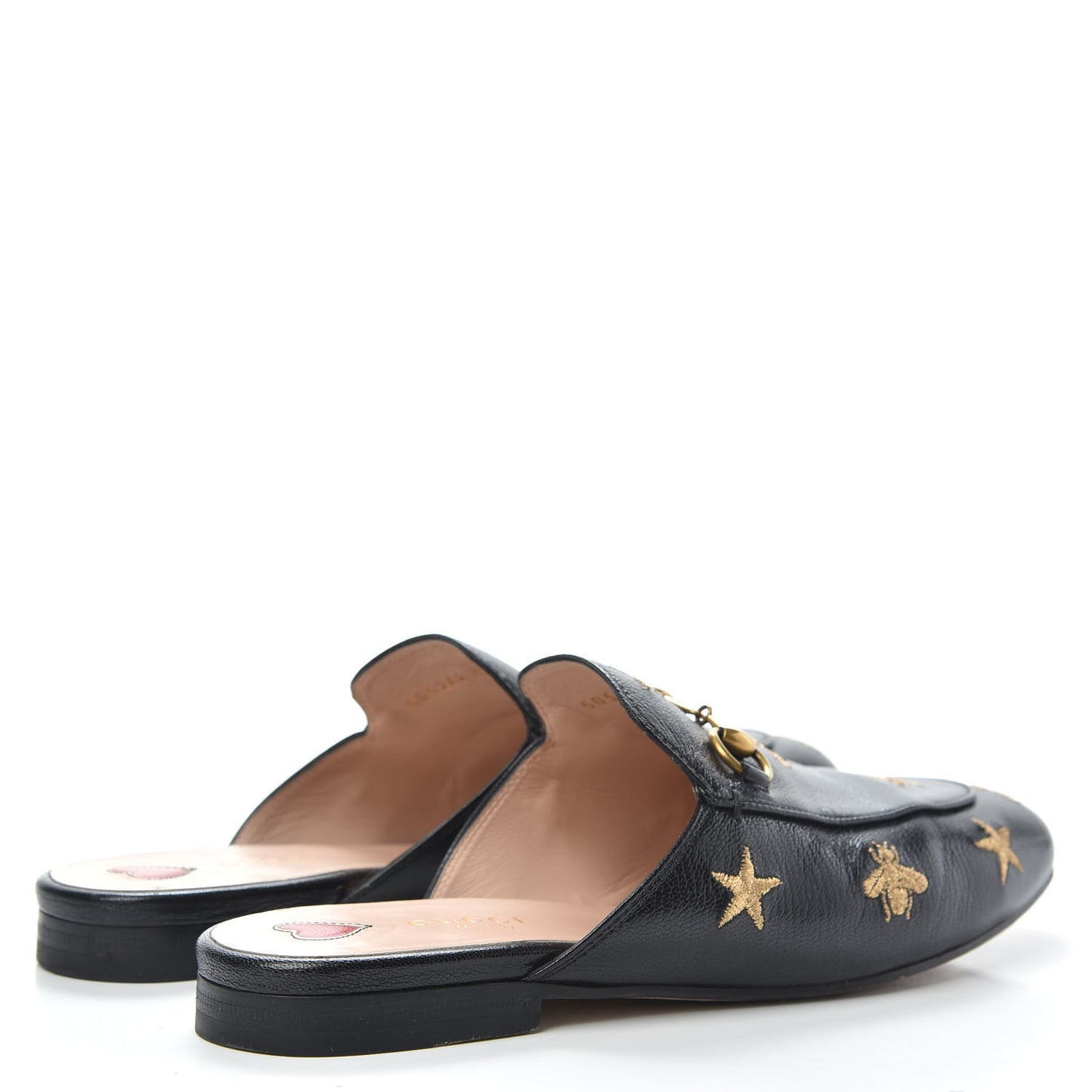 Goatskin Bee Star Embroidered Womens Princetown Slippers 37.5 Black
