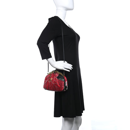 Judith Leiber Satin Crystal Embroidered Clutch Red Black 2 of 9