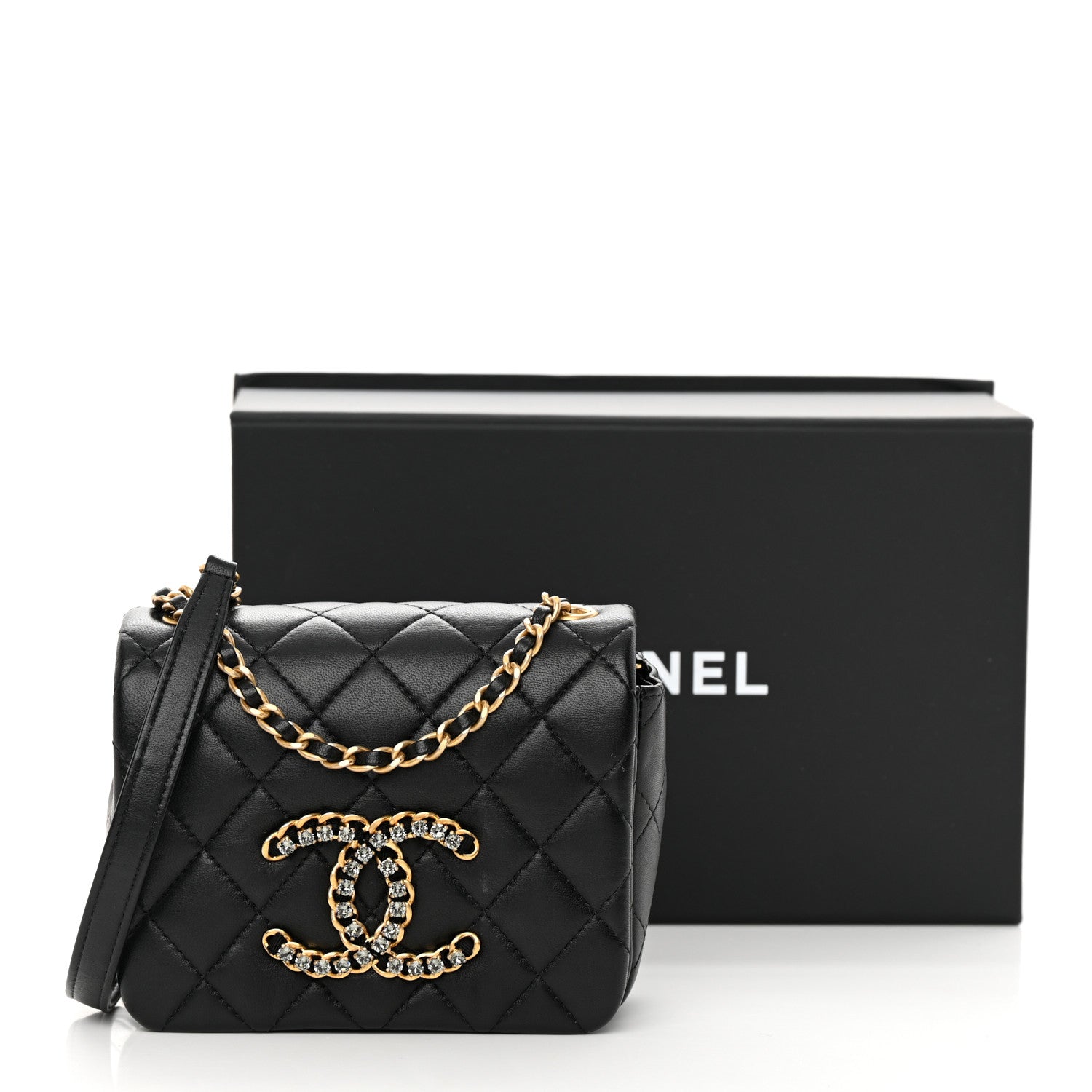 Chanel Lambskin Quilted Crystal CC Mini Flap Black 14 of 14
